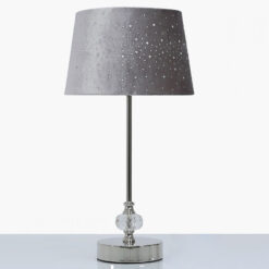 Crystal And Chrome Table Lamp With Grey Velvet Sparkle Shade