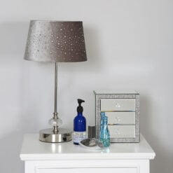 Crystal And Chrome Table Lamp With Grey Velvet Sparkle Shade