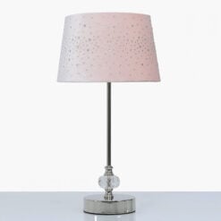 Crystal And Chrome Table Lamp With Pink Velvet Sparkle Shade
