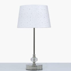Crystal And Chrome Table Lamp With White Velvet Sparkle Shade