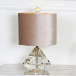 Crystal Diamond Table Lamp With 9inch Champagne Velvet Shade 38cm