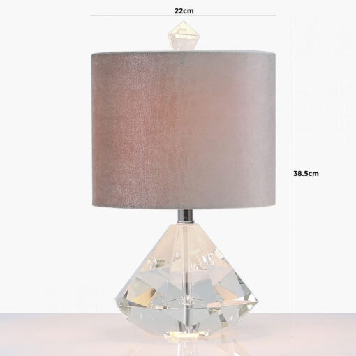 Crystal Diamond Table Lamp With 9inch Champagne Velvet Shade 38cm