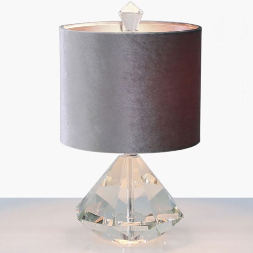 Crystal Diamond Table Lamp With 9inch Grey Velvet Shade 38cm