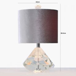 Crystal Diamond Table Lamp With 9inch Grey Velvet Shade 38cm