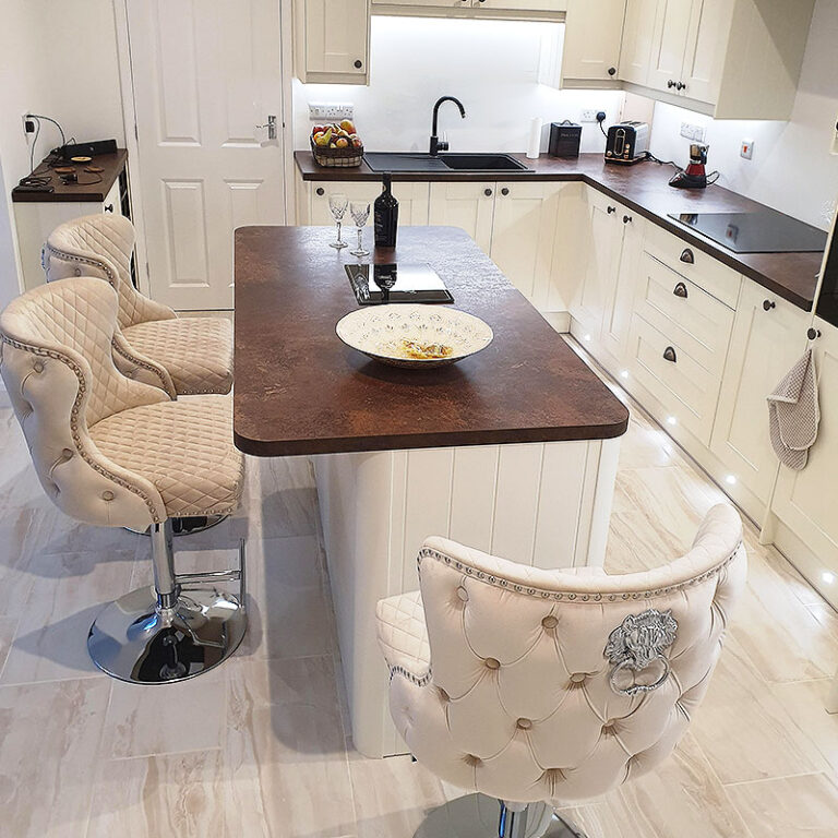 Diana Cream Mink Upholstered Bar Stool Chrome Lion Knocker Tufted Back