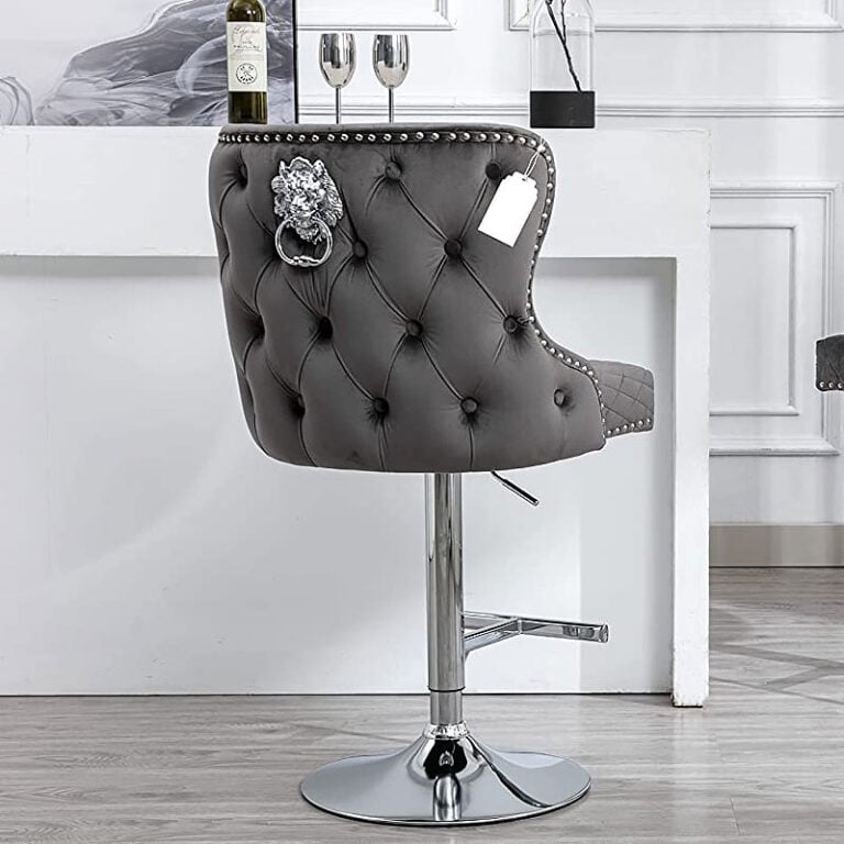 Diana Grey Velvet Upholstered Bar Stool Chrome Lion Knocker Tufted Back