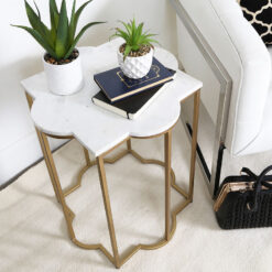 Gold And White Marble End Table Side Table With A Star Design