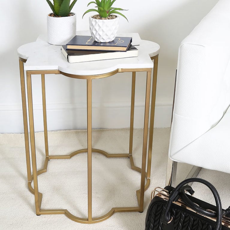 Gold And White Marble End Table Side Table With A Star Design Picture
