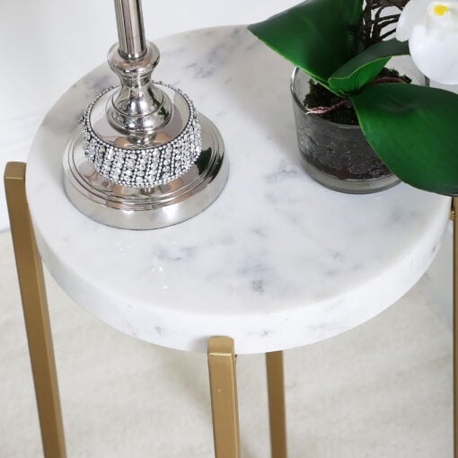 Gold And White Marble End Table Side Table With Cross Frame Base