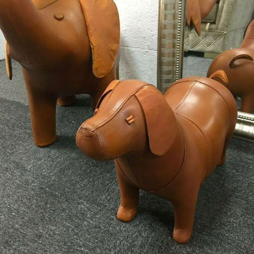 Handmade Leather Dog Character Animal Stool Footstool Seat Pouffe