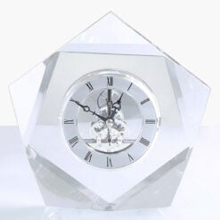 Heavy Clear Crystal Cut Glass Desk Mantle Table Clock Paperweight 17cm