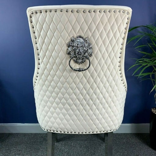 Camilla Mink Velvet And Chrome Dining Chair With Lion Ring Knocker