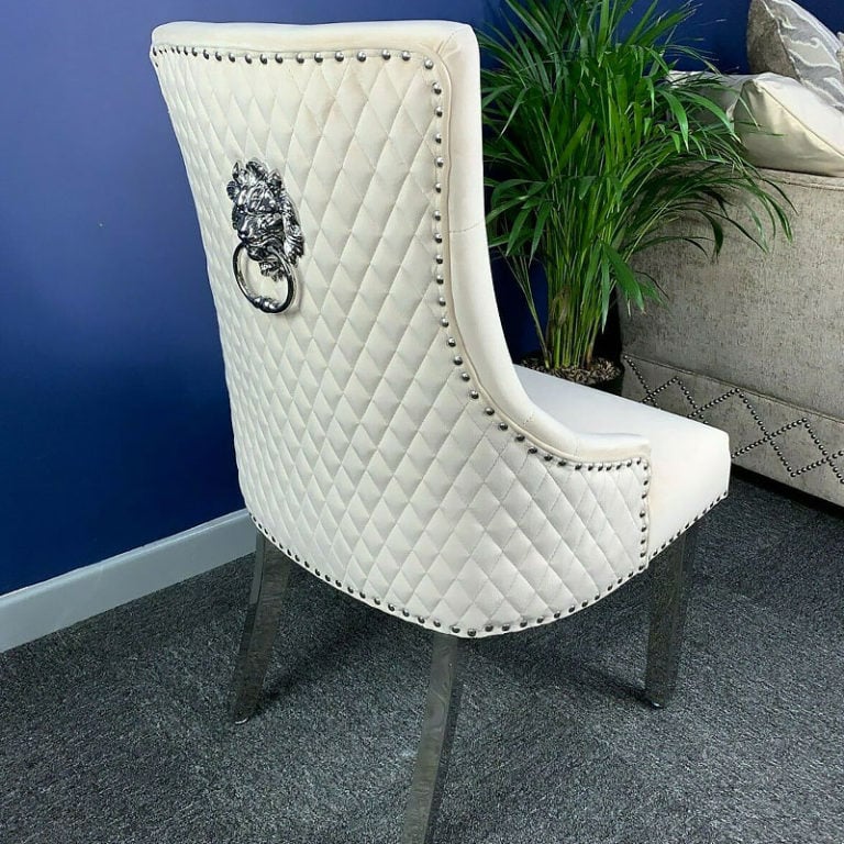 Set Of 2 Camilla Black Velvet And Chrome Dining Chairs With Lion Ring