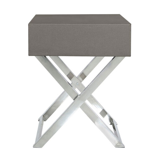 Pewter Faux Leather And Stainless Steel 1 Drawer End Table Side Table