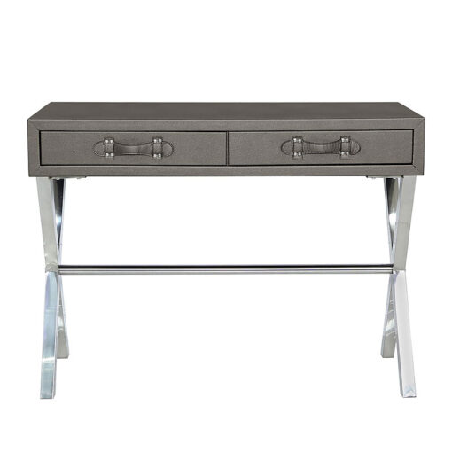 Pewter Faux Leather And Stainless Steel 2 Drawer Console Hallway Table