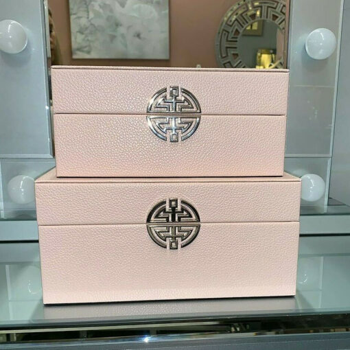 Set of 2 Pink Faux Leather Jewellery Storage Trinket Make Up Boxes