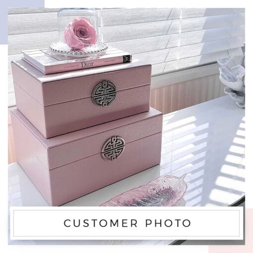 Set of 2 Pink Faux Leather Jewellery Storage Trinket Make Up Boxes