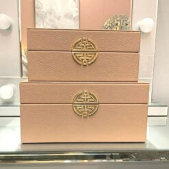 Set of 2 Rose Pink Nude Faux Leather Jewellery Storage Makeup Boxes