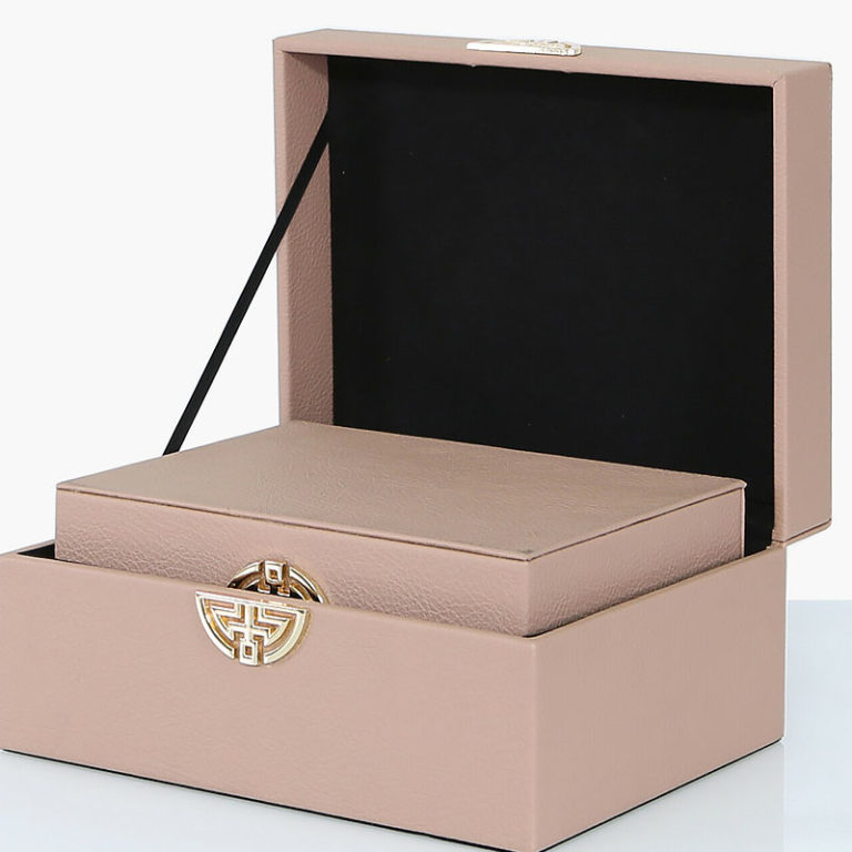 Set of 2 Rose Pink Nude Faux Leather Jewellery Storage Makeup Boxes