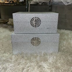 Set of 2 Silver Faux Leather Jewellery Storage Trinket MakeUp Boxes