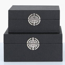 Set of 2 Textured Black Faux Leather Jewellery Storage Makeup Boxes