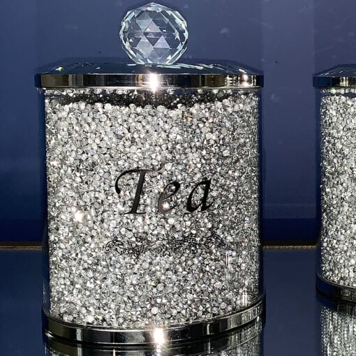 Silver Diamond Glitz Crystal Tea Coffee Sugar Set Of 3 Storage Jars