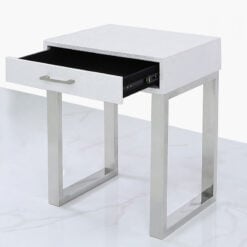 Silver Faux Stingray Leather And Stainless Steel 1 Drawer End Table