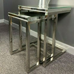 Silver Sparkly Stainless Steel 2 Mirrored Nest Of Tables End Table