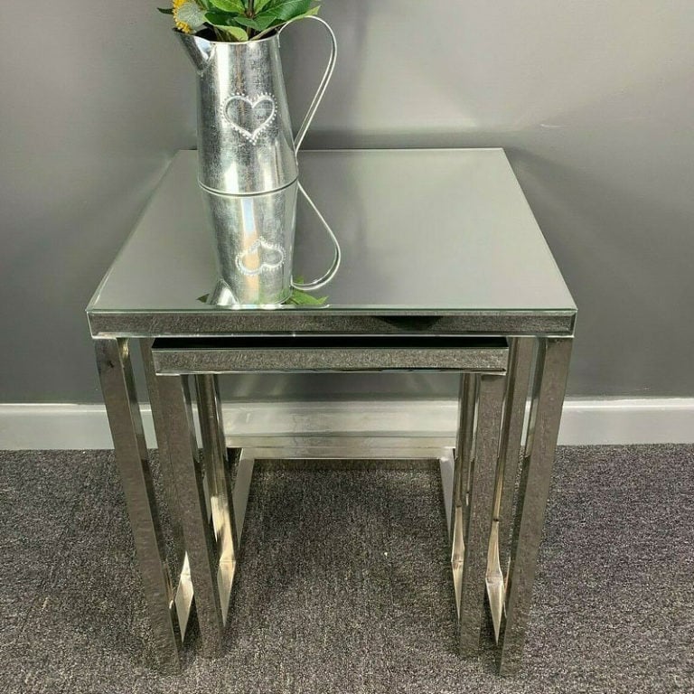 Silver Sparkly Stainless Steel 2 Mirrored Nest Of Tables End Table ...