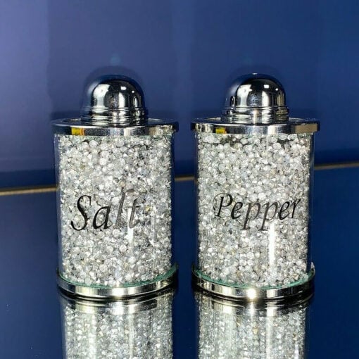Sparkle Silver Diamond Glitz Crushed Crystal Salt Pepper Set Shaker