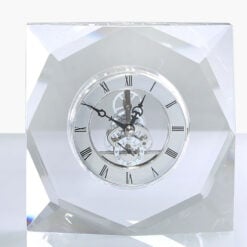 Square Clear Crystal Cut Glass Desk Mantle Table Clock Paperweight