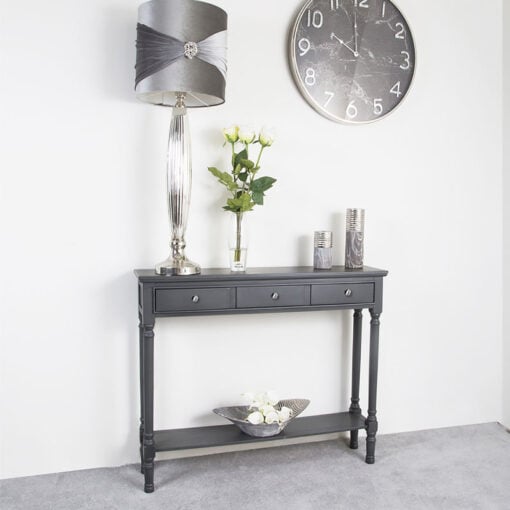 Arabella Grey Wood Medium 3 Drawer Console Table Hallway Table