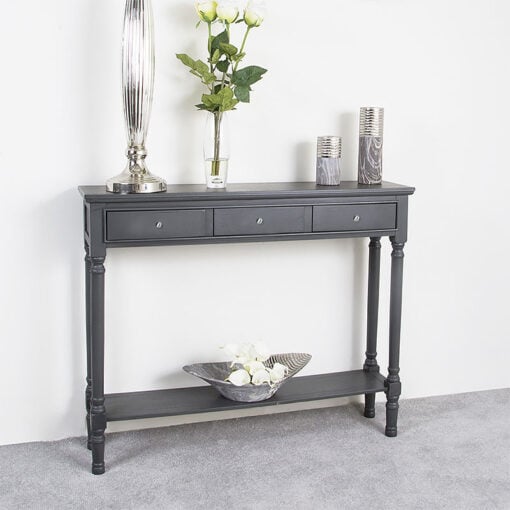 Arabella Grey Wood Medium 3 Drawer Console Table Hallway Table