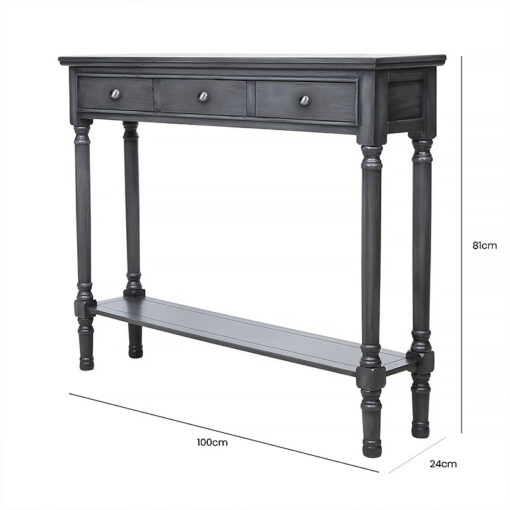 Arabella Grey Wood Medium 3 Drawer Console Table Hallway Table