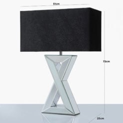 X Shape Mirrored Table Lamp With Black Snakeskin Velvet Shade 72cm