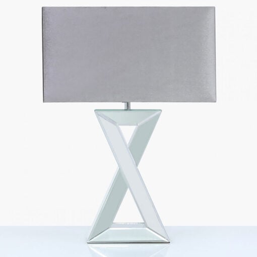 X Shape Mirrored Table Lamp With Rectangle Grey Velvet Shade 72cm