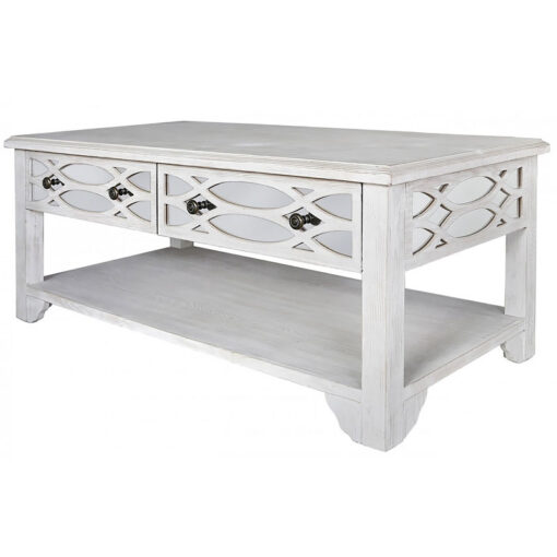 2 Drawer Washed Ash Mirrored Coffee Lounge Table With A Helix Pattern