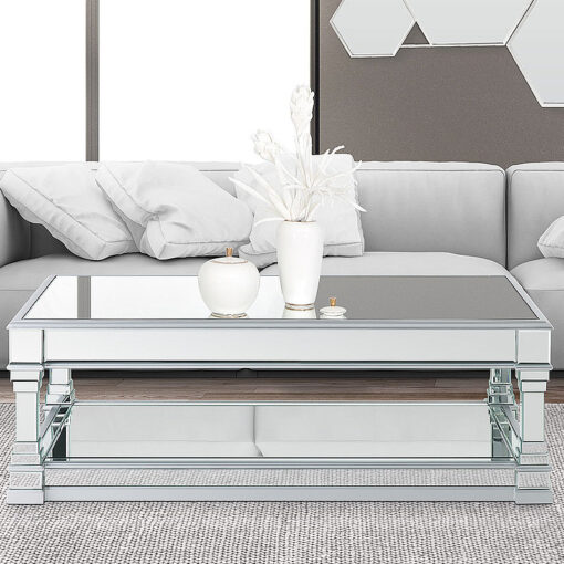 Athens Silver Venetian Mirrored Low Coffee Table Lounge Table