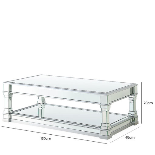 Athens Silver Venetian Mirrored Low Coffee Table Lounge Table