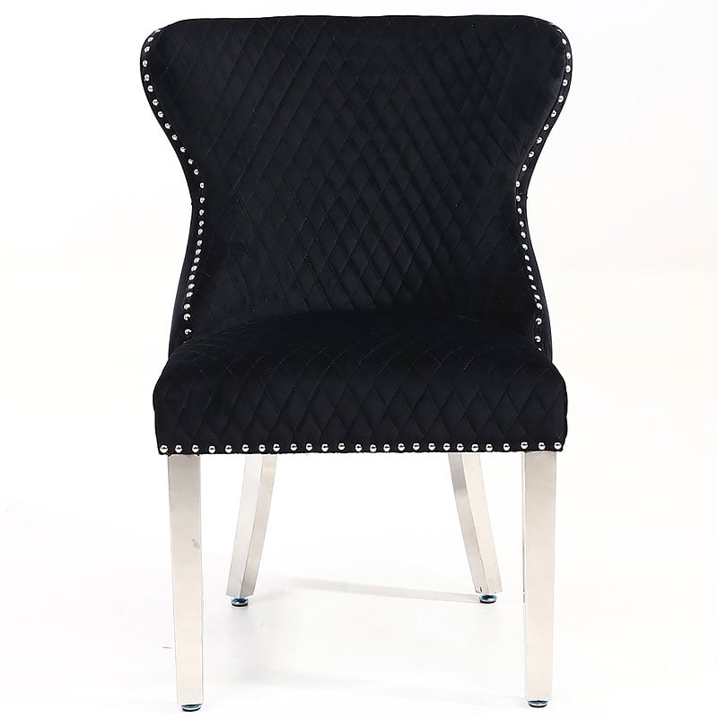 Diana Wide Black Velvet And Chrome Dining Chair With Lion ...