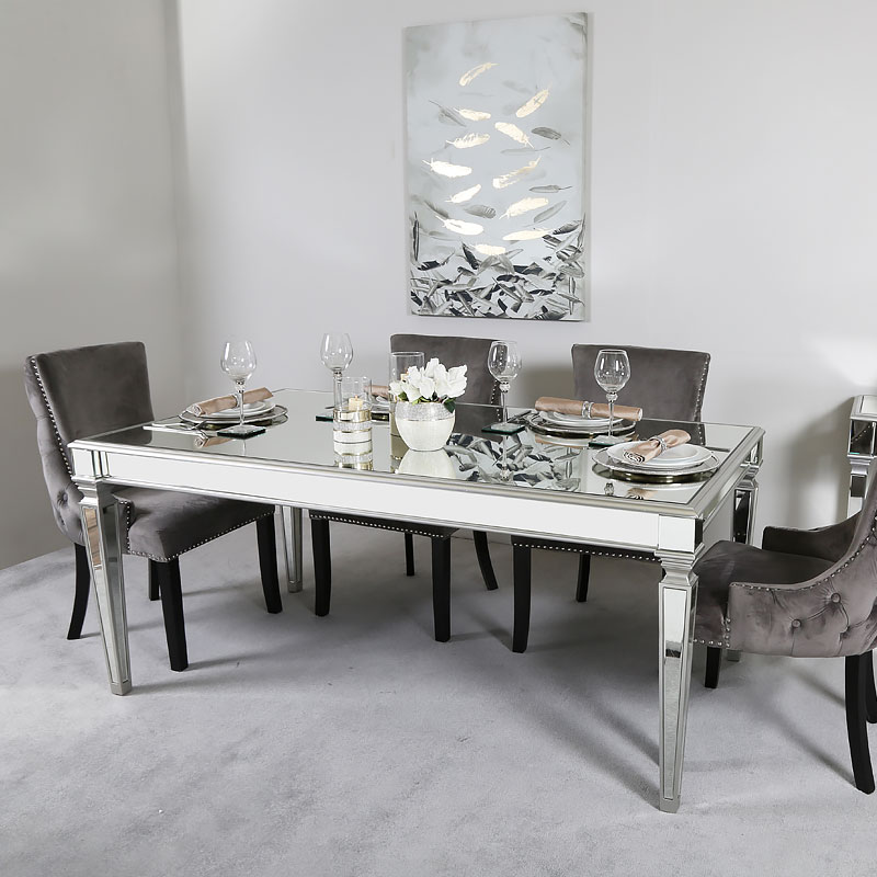 Athens Antique Silver Mirrored Dining, Mirrored Dining Room Table