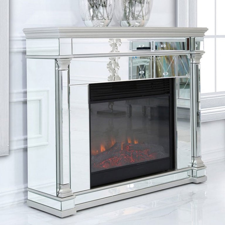 Athens Silver Mirrored Fireplace Surround With Electric Fire Insert