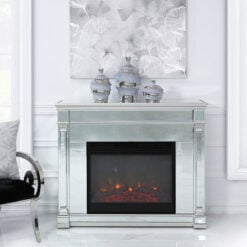 Athens Silver Mirrored Fireplace Surround With Electric Fire Insert