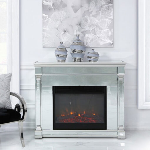 Athens Silver Mirrored Fireplace Surround With Electric Fire Insert