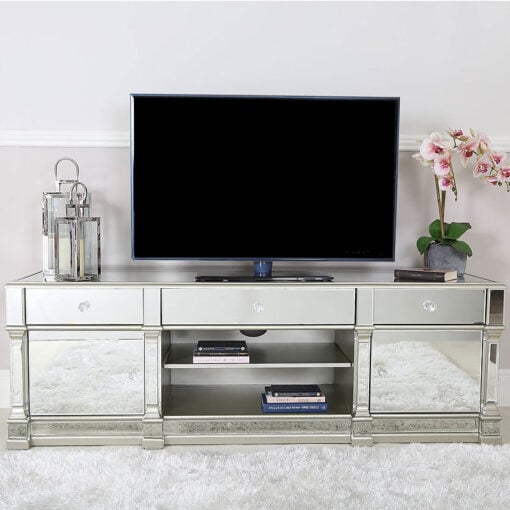 Athens Antique Silver Mirrored TV Entertainment Stand Large