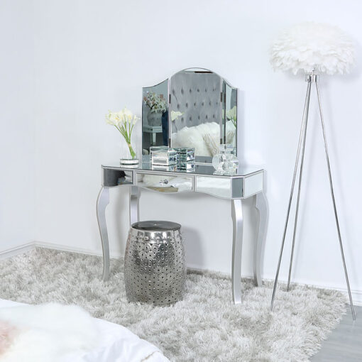Georgia Silver Curved Trifold Dressing Mirror Vanity Mirror