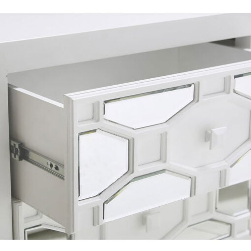 Hyatt White Geometric Design Wood Mirrored TV Stand Entertainment Unit