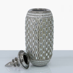 Silver And White Ceramic And Diamantes Ginger Jar Vase With A Lid 45cm