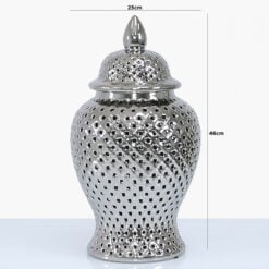 Silver Ceramic Ginger Jar Vase Home Decoration With Domed Lid 46cm