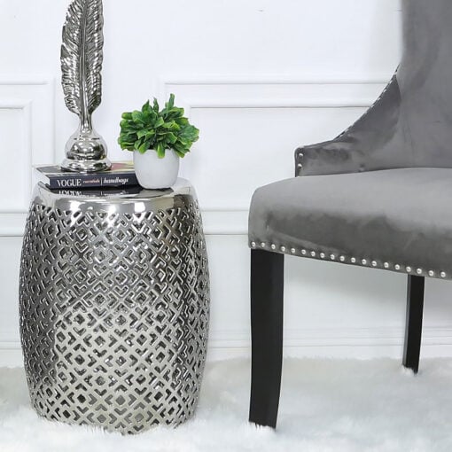 Silver Ceramic Stool Side End Table 46cm